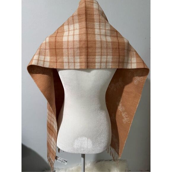 Coach NWT reversible scarf plaid fringe,  horse and carriage print wool,cashmere - Picture 6 of 8